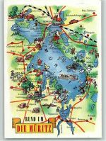 O2060 Waren Rund um die Müritz - Zeichnung Fischer Goßwitz - Verlag Bild und Heimat Landkarte 1985 Künstlerkarte