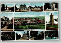 99510 O5320 Apolda Gebrauchsspuren Viadukt Stadthaus mit Sparkasse Marktplatz Kriegerdenkmal Kaiser Friedrich-Denkmal Gesamtansicht Bismarck-Turm Herressener Promenade Schwanenteich Mehrfachaufnahme