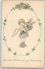 Nr. 1331 Namenstag Kind moit Blumen Rökl 1933
