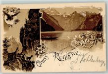 83471 W8240 Schönau a Königssee 1897 Lithographie mit Gemsen Adler und Edelweiss Bahnpost