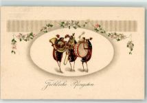 vermenschlicht Musikanen mit Trommel und Blasinsrument Maikäfer 1914 Prägedruck