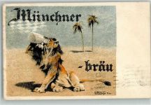 Münchner Bräu Löwe Bierkrug sign. Olshausen Werbung Bier 1928 Künstlerkarte