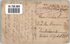 62110 Henin-Beaumont 1917 Gebrauchsspuren Feldpost WK I Deutsche Felpost Nr. 406 Gefangene Engländer