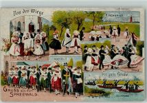 03222 O7543 Lübbenau Lithographie Spreewald Tracht Brauchtum