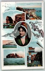 27498 W2192 Helgoland Lithographie Tracht Dunkle Höhle Unterland Fahrstuhl Nordspitze