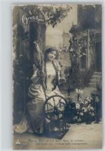 Serie 4034-5 - Foto AK Spinnrad Gretchen 1906