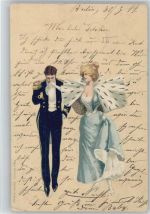 Glamour Frau mit Pelzstola bekommt einen Handkuss - Soldatenliebe Uniform 1899