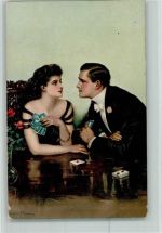 Underwood - Liebespaar beim Karten spielen AK Kartenspiel 1916 Künstlerkarte