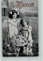 Maria - zwei Mädchen mit einem Blumenkorb AK Name auf AK AK mit Glitzer