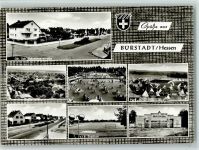 68642 W6842 Bürstadt - Schwimmbad, Kriegerdenkmal, Stadion, Straßen, sehr gute Erhaltung AK