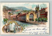 Karlovy Vary Karlsbad Lithographie Gruss aus - Sprudelcolonnade