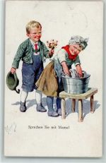 BKW Serie 982-2 - Kinder, Wäsche waschen, AK Feiertag, K. 1920