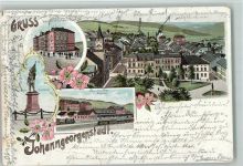 08349 O9438 Johanngeorgenstadt 1900 Gebrauchsspuren Gruss aus - Litho, Bahnhof, Kriegerdenkmal , eckknick