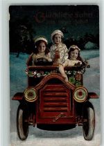 Neujahr - Kinder im Automobil AK Glückwunsch Auto 1908