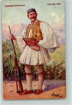 Griechenland - Mann mit Tracht und Gewehr Trachten Ausland 1919 Künstlerkarte