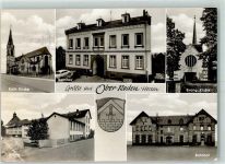 63322 W6074 Ober-Roden Gebrauchsspuren Kath. Kirche Rathaus Ev. Kirche Schule Bahnhof