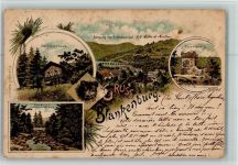 07422 O6823 Bad Blankenburg 1901 Lithographie Eingang uns Schwarzatal Eberstein Schweizerhaus Partie an der Steinernen Brücke