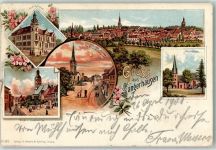06526 O4700 Sangerhausen 1900 Lithographie Kreishaus Ulrichsplatz Kirche u. Kriegerdenkmal Marienkirche Markt u. Jacobikirche