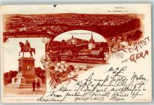 07545 O6500 Gera 1901 Lithographie Schloss Osterstein Kaiser Wilhelm-Denkmal