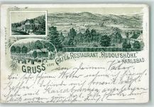 Karlovy Vary Karlsbad 1898 Lithographie Gruss aus - Restaurant "Rudolfshöhe"