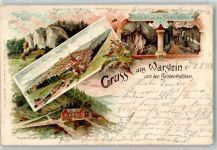 59581 W4788 Warstein 1898 Lithographie Bilstein Felsen Bilsteinhöhlen Gasthaus u. Museum