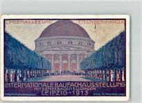 O7000 Leipzig Internationale Baufachausstellung 1913 Lindenallee Eisenbetonhalle sign Schneider Paul Off. Postkarte Nr 8 Maschinenstempel Kunstgeschichte Gebrauchsspuren