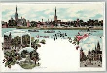 46483 W4230 Wesel a Rhein Lithographie Denkmal der 11 Schill'schen Offiziere Großer Markt Kaiserplatz Kaiserhof Springbrunnen