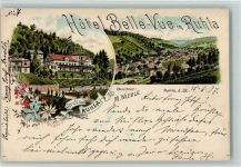 99842 O5906 Ruhla 1898 Gebrauchsspuren Gruss aus - Litho, Hotel Belle-Vue AK