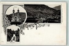 79674 W7868 Todtnau Lithographie Vorläufer Druck 1890-1895 Kirche Wasserfall
