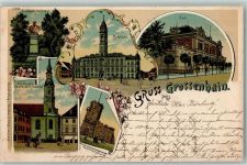 01558 O8280 Großenhain , Sachs Lithographie Bismarck-Denkmal Kirche Kaiser Wilhelm-Denkmal Kupferbergturm Rathaus Post