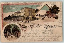 Kreuz Krzyz Wielkopolski 1900 Gebrauchsspuren Post Bahnhofs-Gebäude Bahnhofsstraße Lithographie
