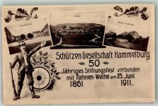 97762 W8783 Hammelburg 1911 - 50 jähr. Stiftungsfest & Fahnen-Weihe der Schützengesellschaft Hammelburg 1911 Rotes Schloss Marktplatz Schütze