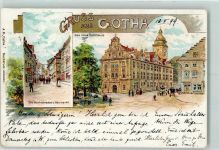 99867 O5800 Gotha , Thür 1899 Lithographie Marktstraße v. Neumarkt Das neue Rathaus