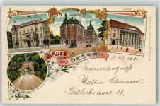 06842 O4500 Dessau , Anh 1901 Lithographie Palais Prinz Edward Erbprinzliches Palais Hoftheater am Georgen Garten