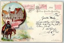 10115 W1000 Spandau 1896 Lithographie Berliner Gewerbe-Ausstellung 1896 Rathaus Fahnenträger