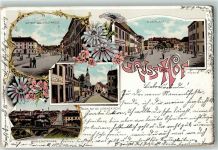 95028 W8670 Hof , Saale 1903 Lithographie Untere Ludwigstraße Maxplatz Blick auf die Lorenzkirche Marienstraße Eisenbahn