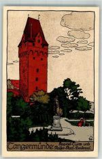 39590 O3504 Tangermünde Künstlersteindruck Kapitol-Turm Kaiser Karl-Denkmal