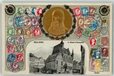Malines Mecheln / Mechelen Prägedruck Briefmarkencollage Musee d`Antiquites
