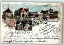 10115 W1000 Zehlendorf 1898 Lithographie Wannseebahnhof Alter Bahnhof Kaiser Wilhelm Denkmal