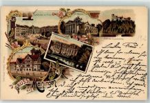 98617 O6100 Meiningen 1902 Lithographie Schloß Landsberg Herzogl. Palais Henneberghaus Hoftheater Verlag Ottmar Zieher