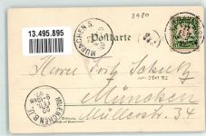 92637 W8480 Weiden , Oberpf 1897 Gebrauchsspuren Hotel Post Unterer Marktplatz Rathaus Schlör-Denkmal Lithographie