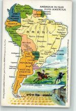Lithographie Landkarte von Süd Amerika Exploitation Agricole