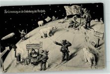 Offizielle Nordpolkarte Entdeckung des Nordpols , Eisbär Zeppelin AK Expedition Nordpol 1909