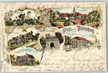 49545 W4542 Tecklenburg 1901 Gebrauchsspuren Hotel zu den Drei Kronen Landratsamt Hexenküche Altes Schloßtor Lithographie