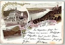 53913 W5357 Capellen 1898 Lithographie Schloß Stolzenfels Hotel Lahneck Rhein