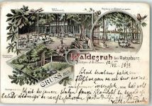23909 W2418 Ratzeburg 1899 Gebrauchsspuren Gasthaus Waldesruh Garten Springbrunnen Lithographie