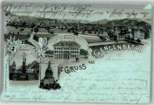 77723 W7614 Gengenbach 1901 Lithographie Marktbrunnen Rathaus Nikolaus-Turm Bahnpost Konstanz-Offenburg