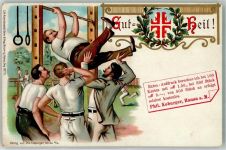 W6450 Hanau Turner an der Stange Gut Heil Verlags Werbung Phil. Koburger Turnen 1900
