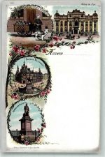 Antwerpen Anvers Lithographie Denkmal Rubens Bankgebäude Hundekarren Schloss