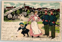 01936 O8293 Königsbrück 1901 Lithographie Soldaten Uniform Kind Matrosenanzug Dienstmädchen
